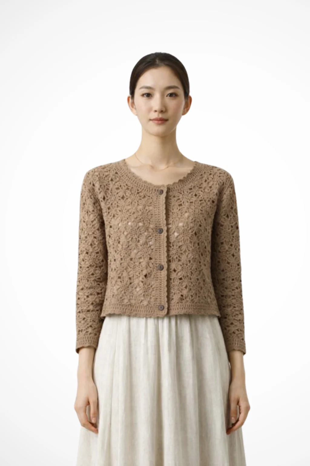 Agatha | Women Cropped Crochet Cardigan with Floral Detail - Image 6