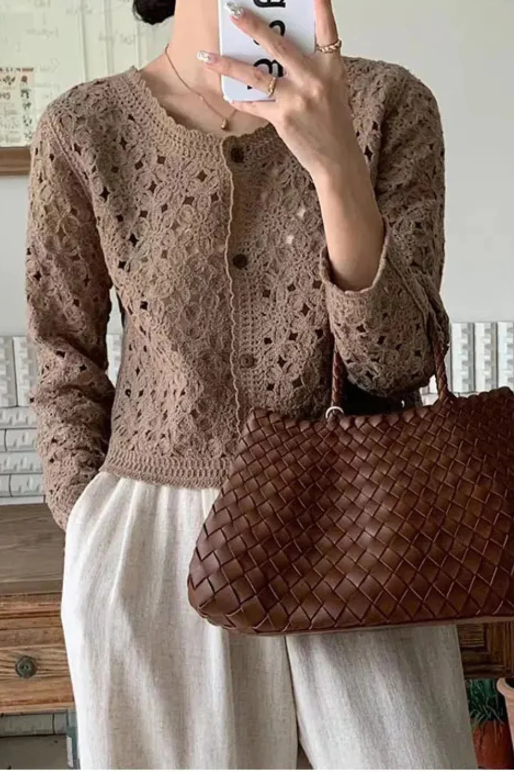 Agatha | Women Cropped Crochet Cardigan with Floral Detail - Image 7