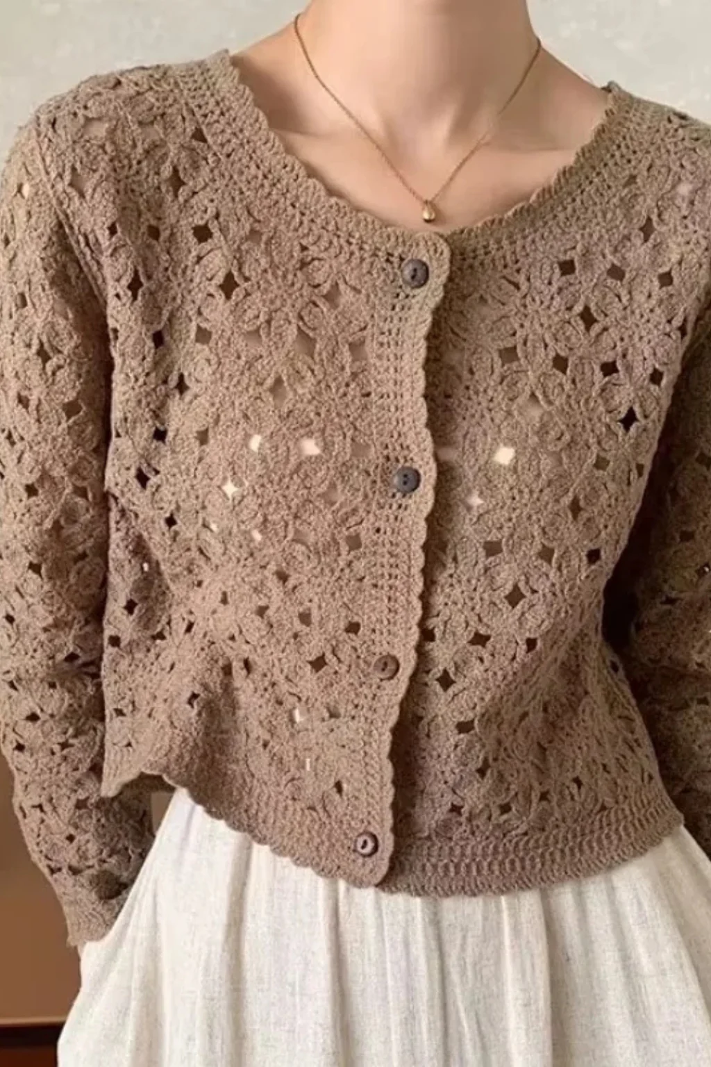 Agatha | Women Cropped Crochet Cardigan with Floral Detail - Image 8