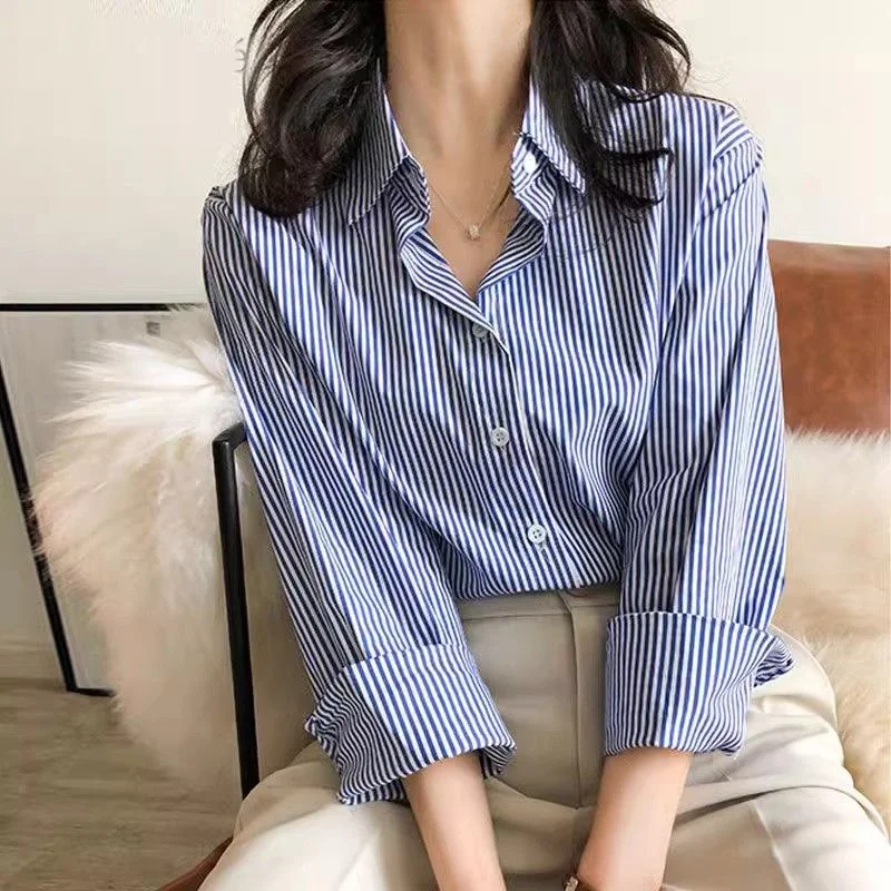 Alvara | Women Striped Button Down Long Sleeve Blouse - Image 4