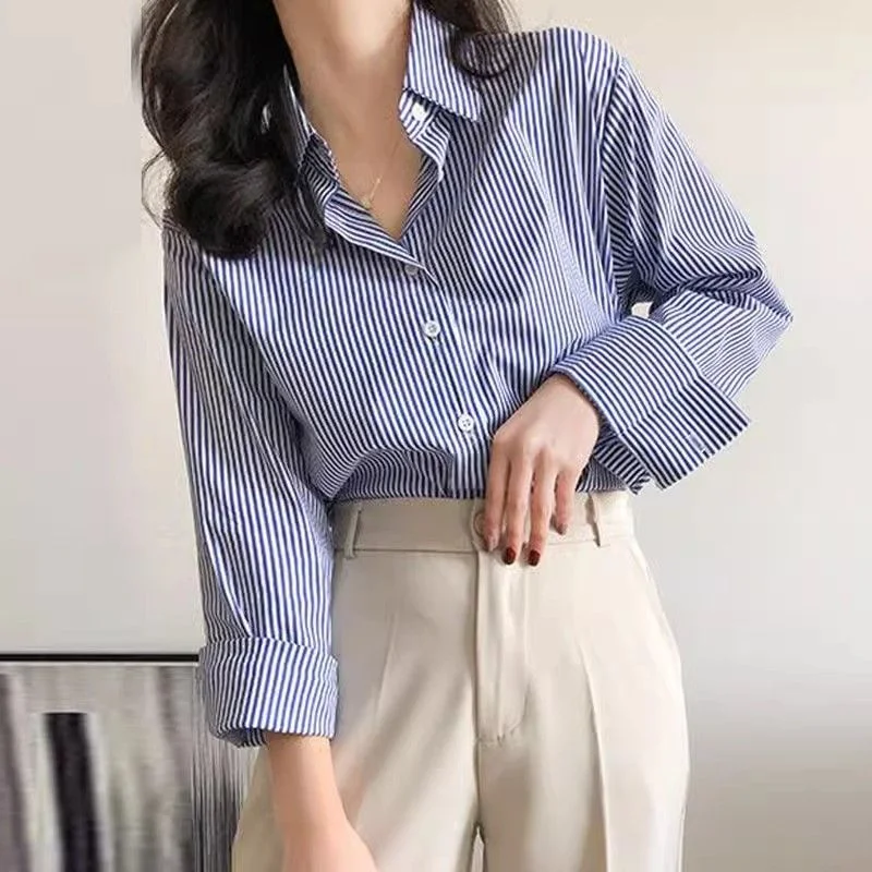 Alvara | Women Striped Button Down Long Sleeve Blouse - Image 7