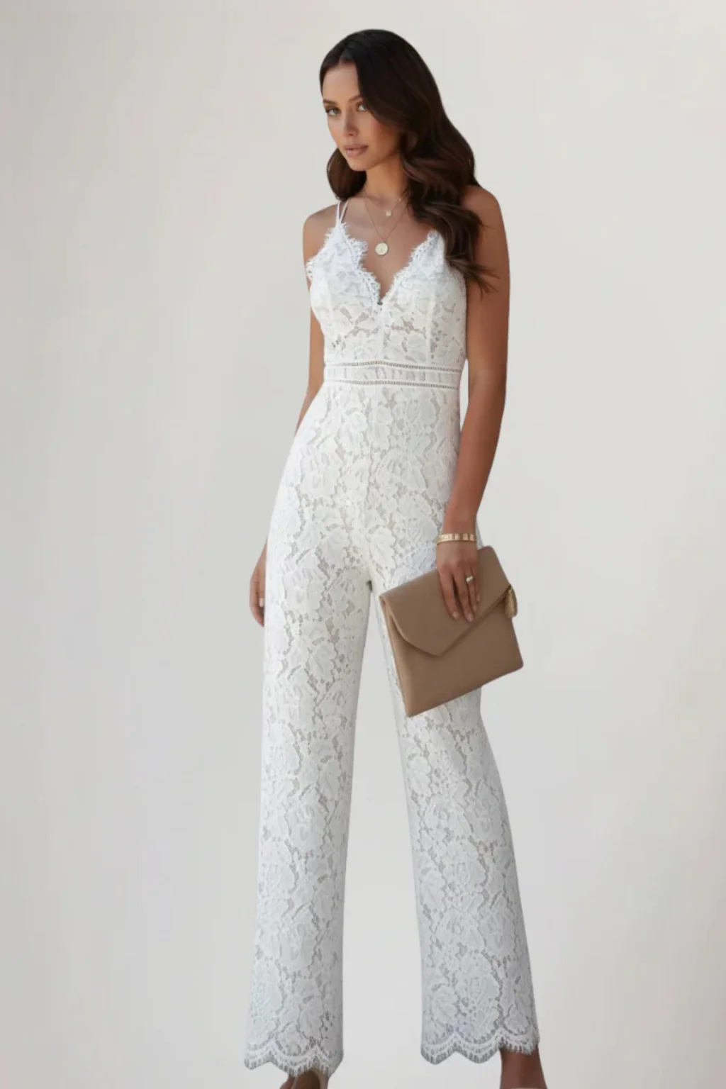 Arabella | Women Lace V Neck Strappy Wide Leg Jumpsuit - Image 3