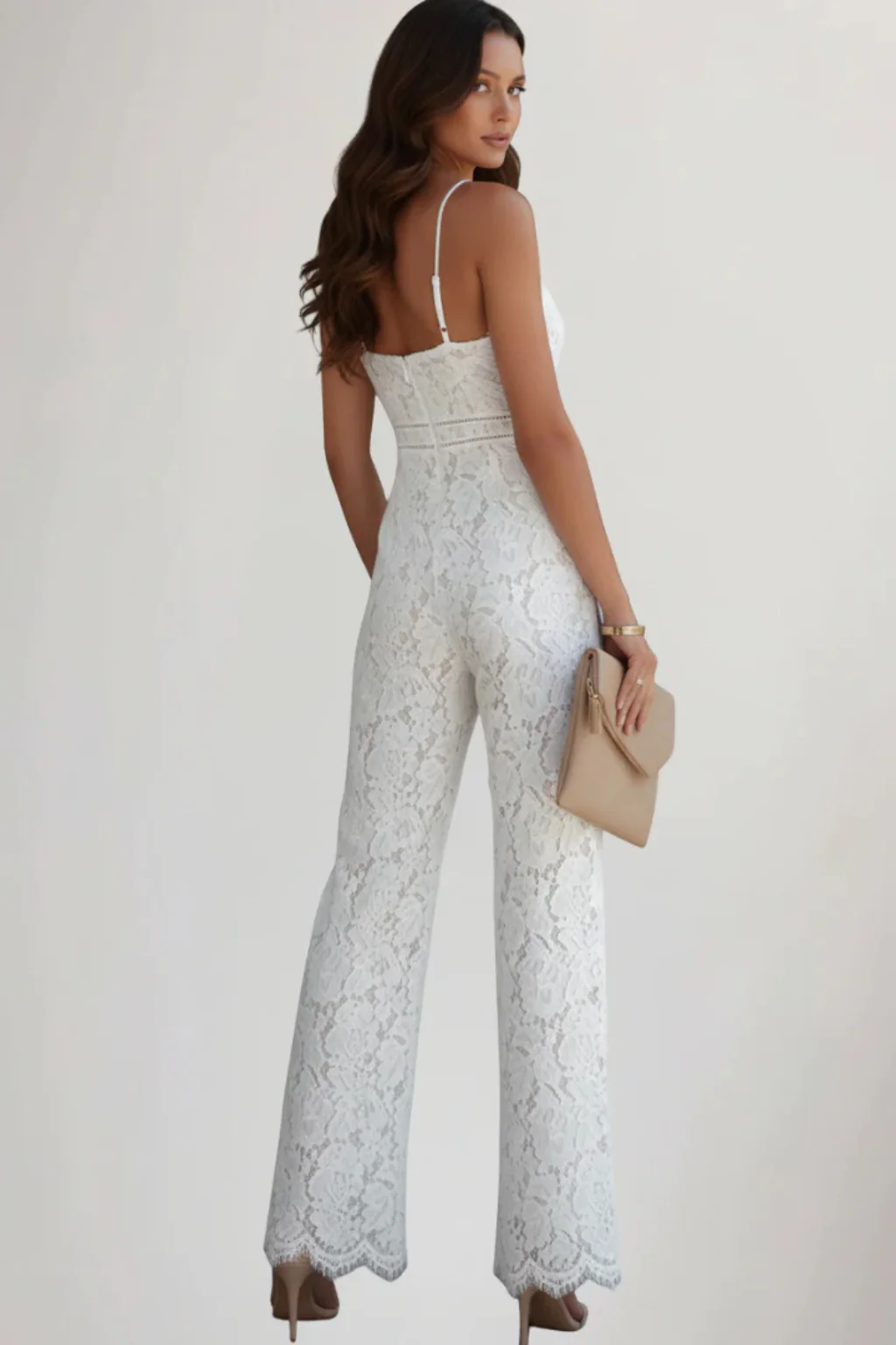 Arabella | Women Lace V Neck Strappy Wide Leg Jumpsuit - Image 4