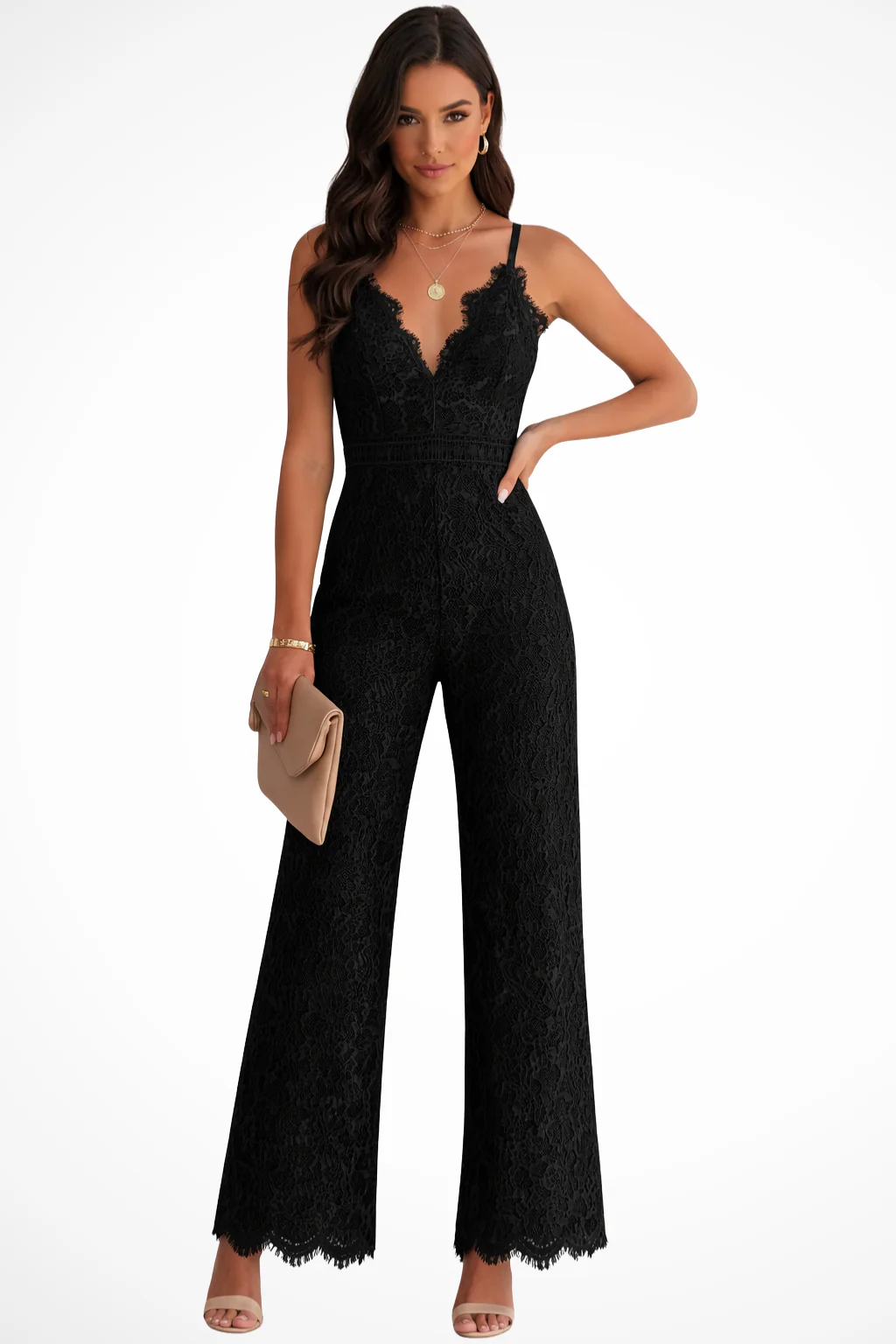 Arabella | Women Lace V Neck Strappy Wide Leg Jumpsuit - Image 5