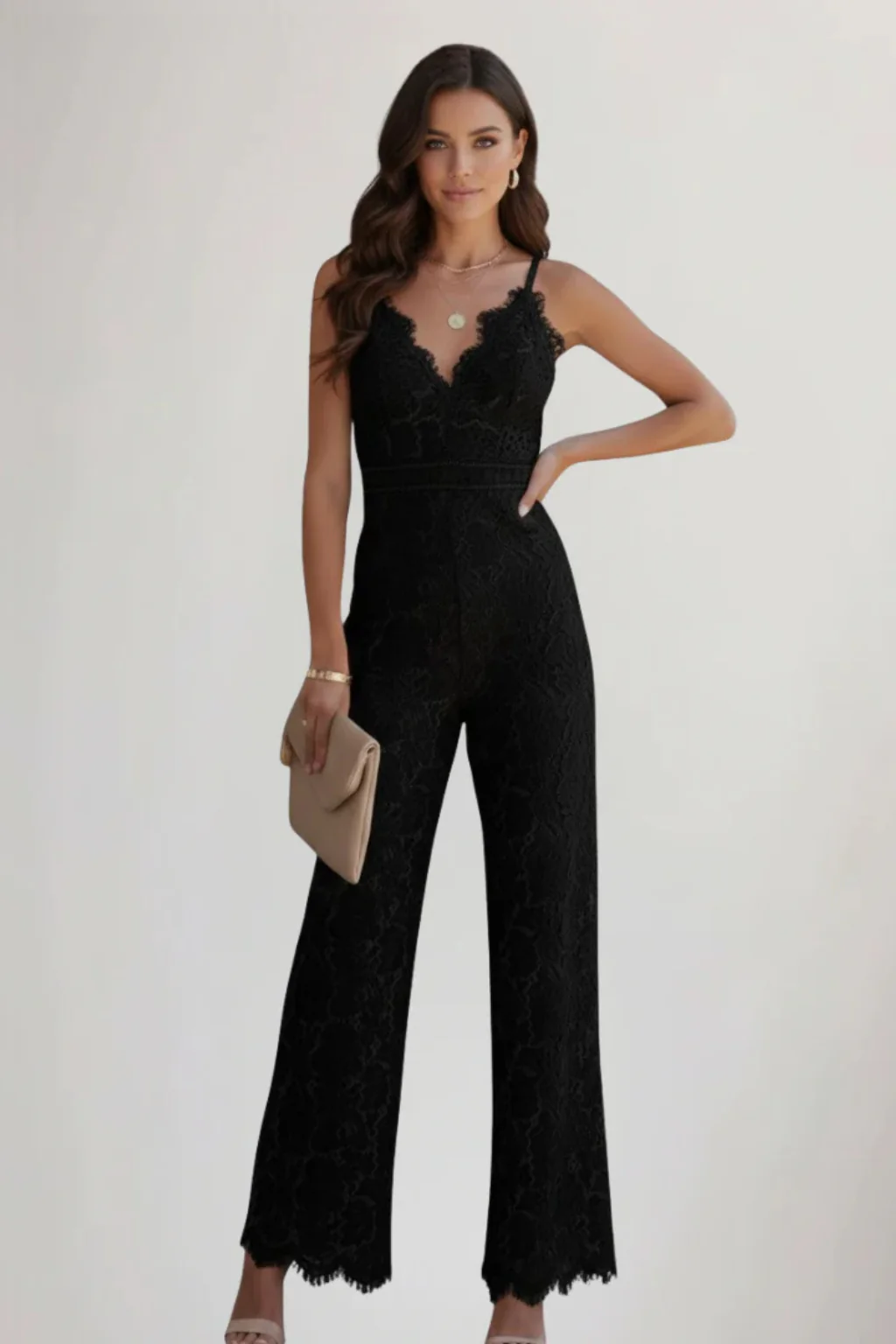 Arabella | Women Lace V Neck Strappy Wide Leg Jumpsuit - Image 6