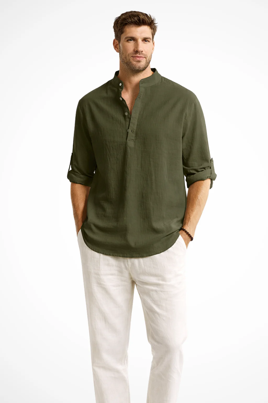 Aurelio | Men Collar Shirt Linen Summer Shirt - Image 11