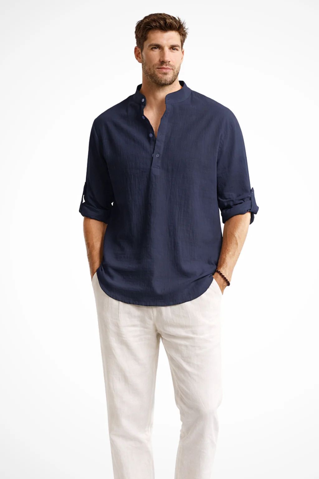 Aurelio | Men Collar Shirt Linen Summer Shirt - Image 13