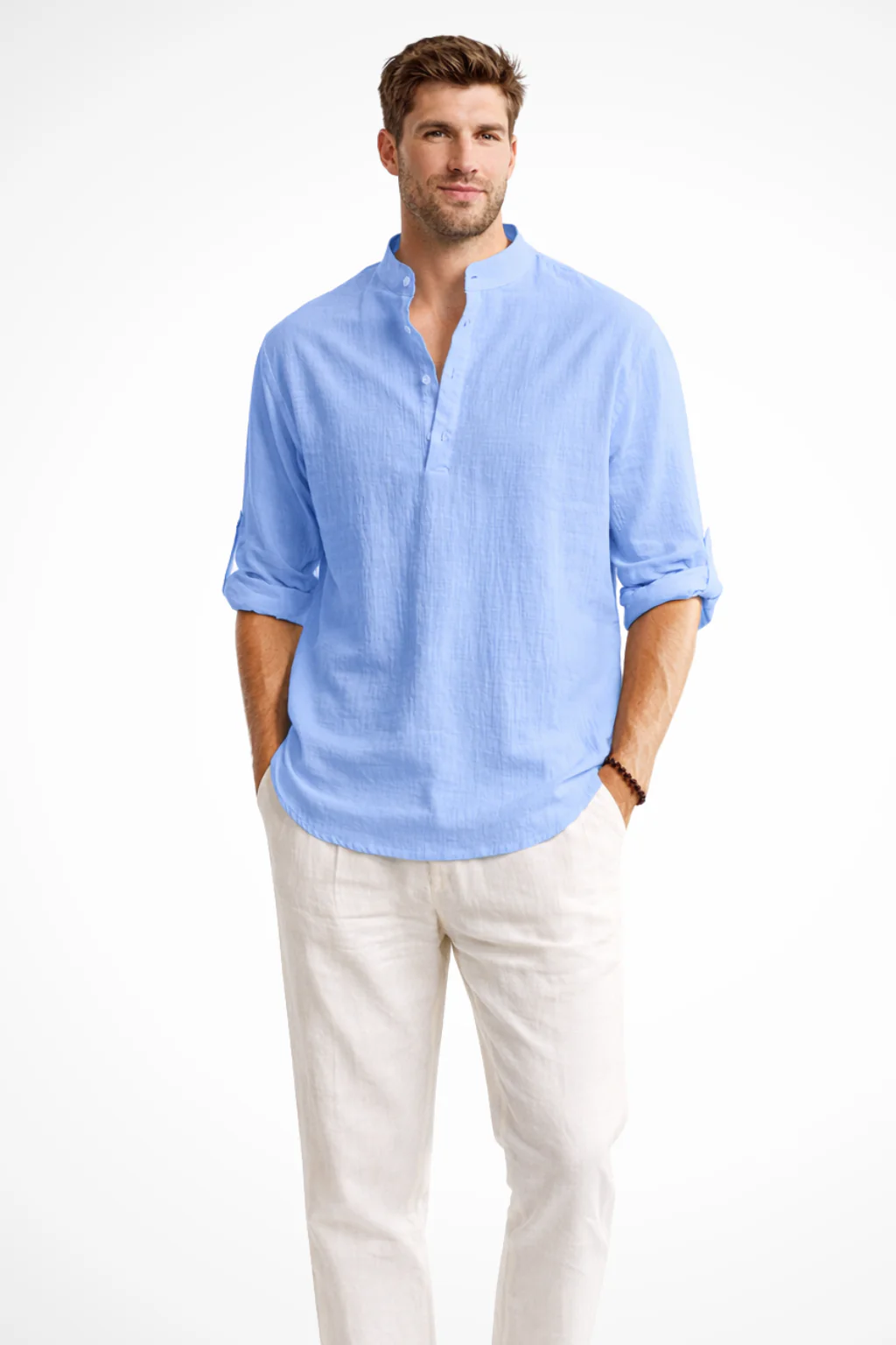 Aurelio | Men Collar Shirt Linen Summer Shirt - Image 5