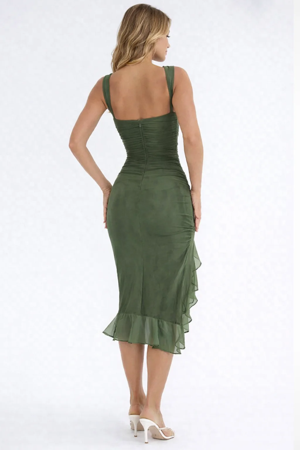 Aurevia | Women Ruched Sleeveless Midi Wedding Guest Dress - Image 4