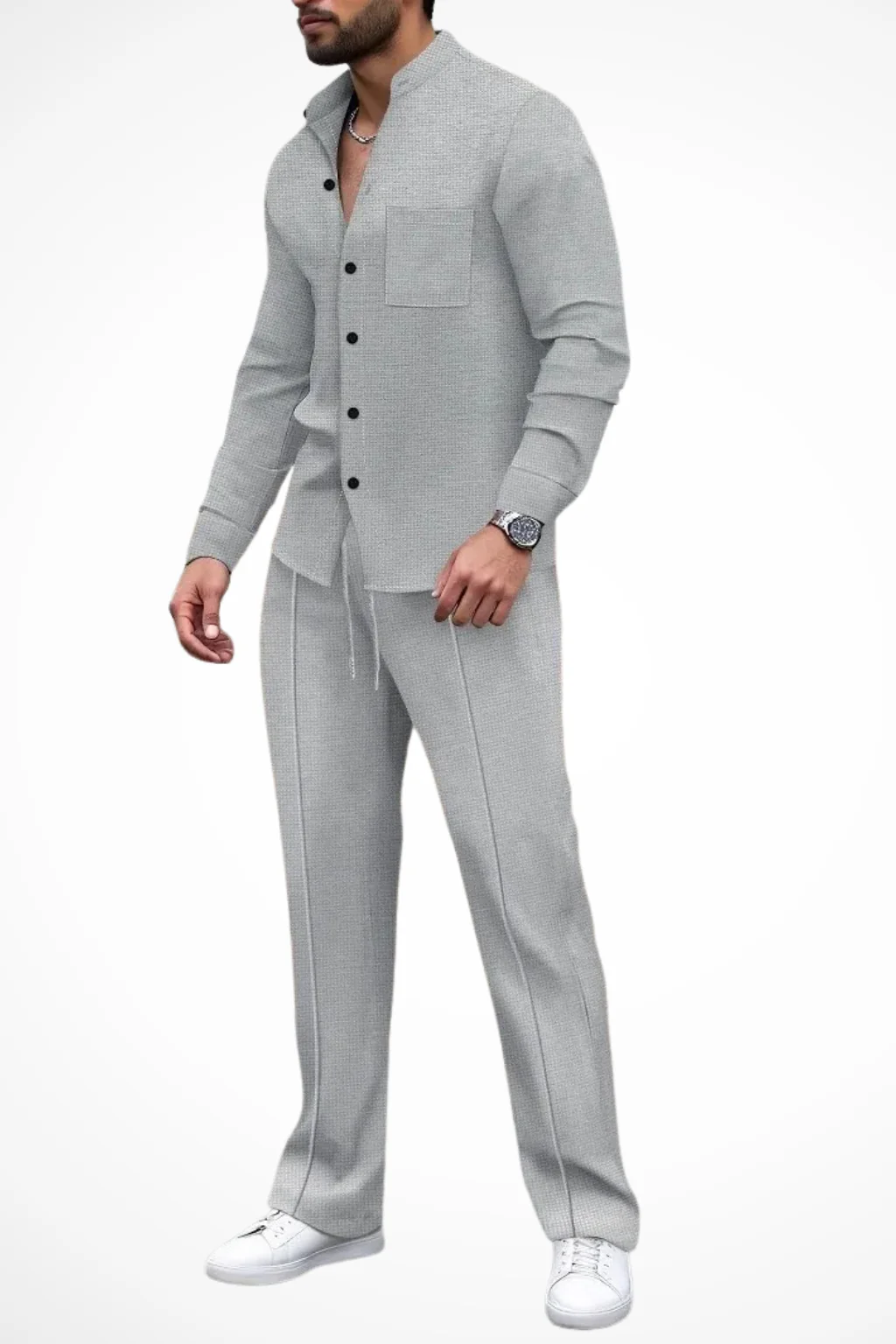 Barrington | Men Textured Button Shirt and Trousers 2 Piece Set - Image 10