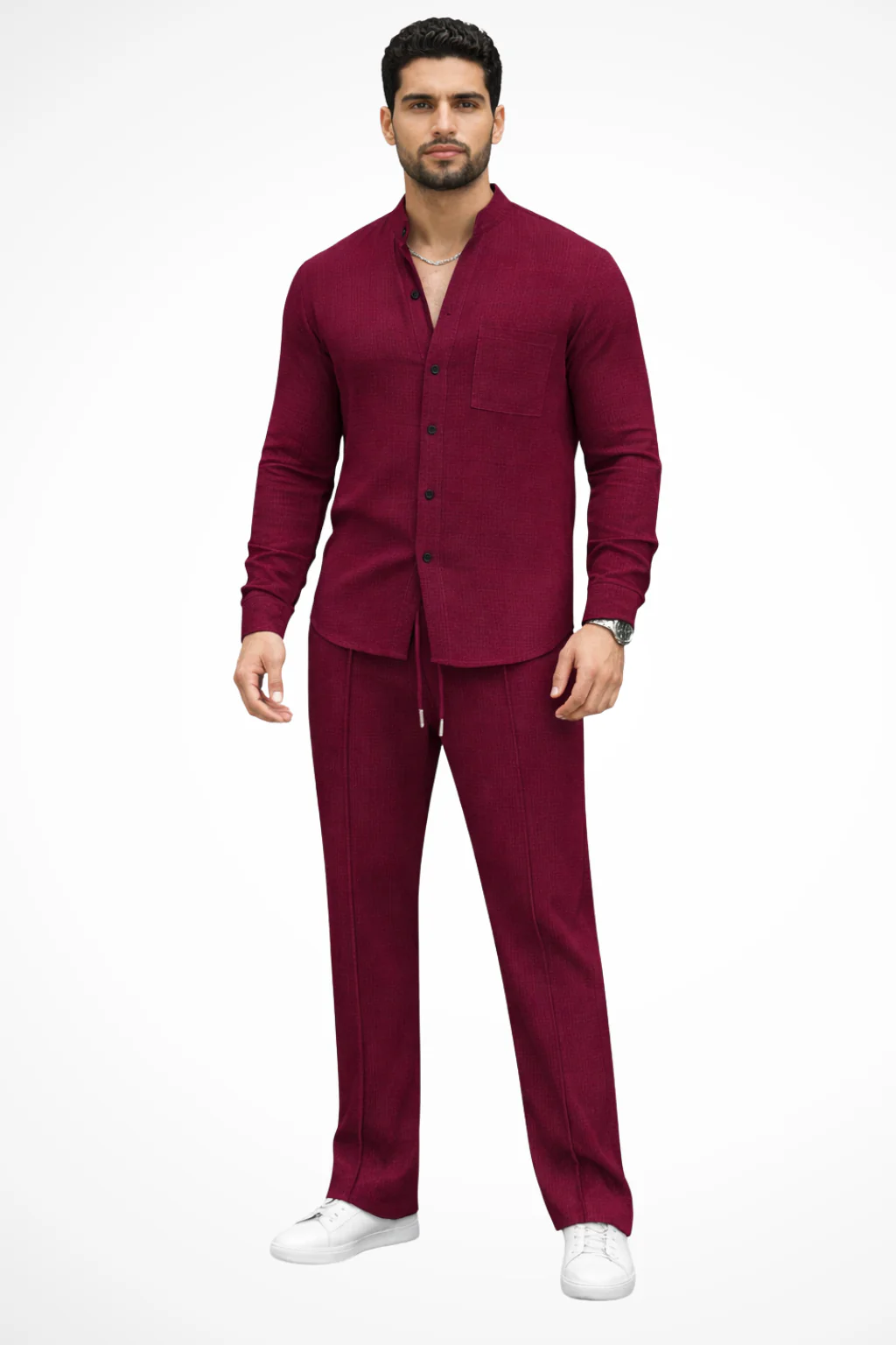 Barrington | Men Textured Button Shirt and Trousers 2 Piece Set - Image 3