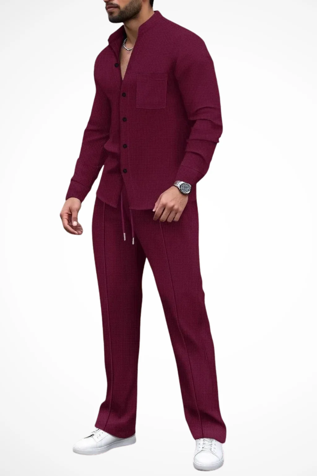 Barrington | Men Textured Button Shirt and Trousers 2 Piece Set - Image 4
