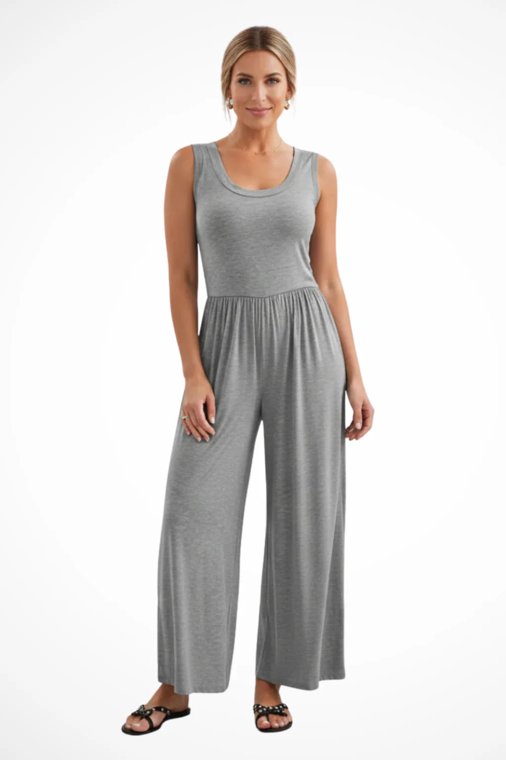 Blythe | Women Sleeveless Round Neck Wide Leg Jumpsuit with Pockets - Image 4