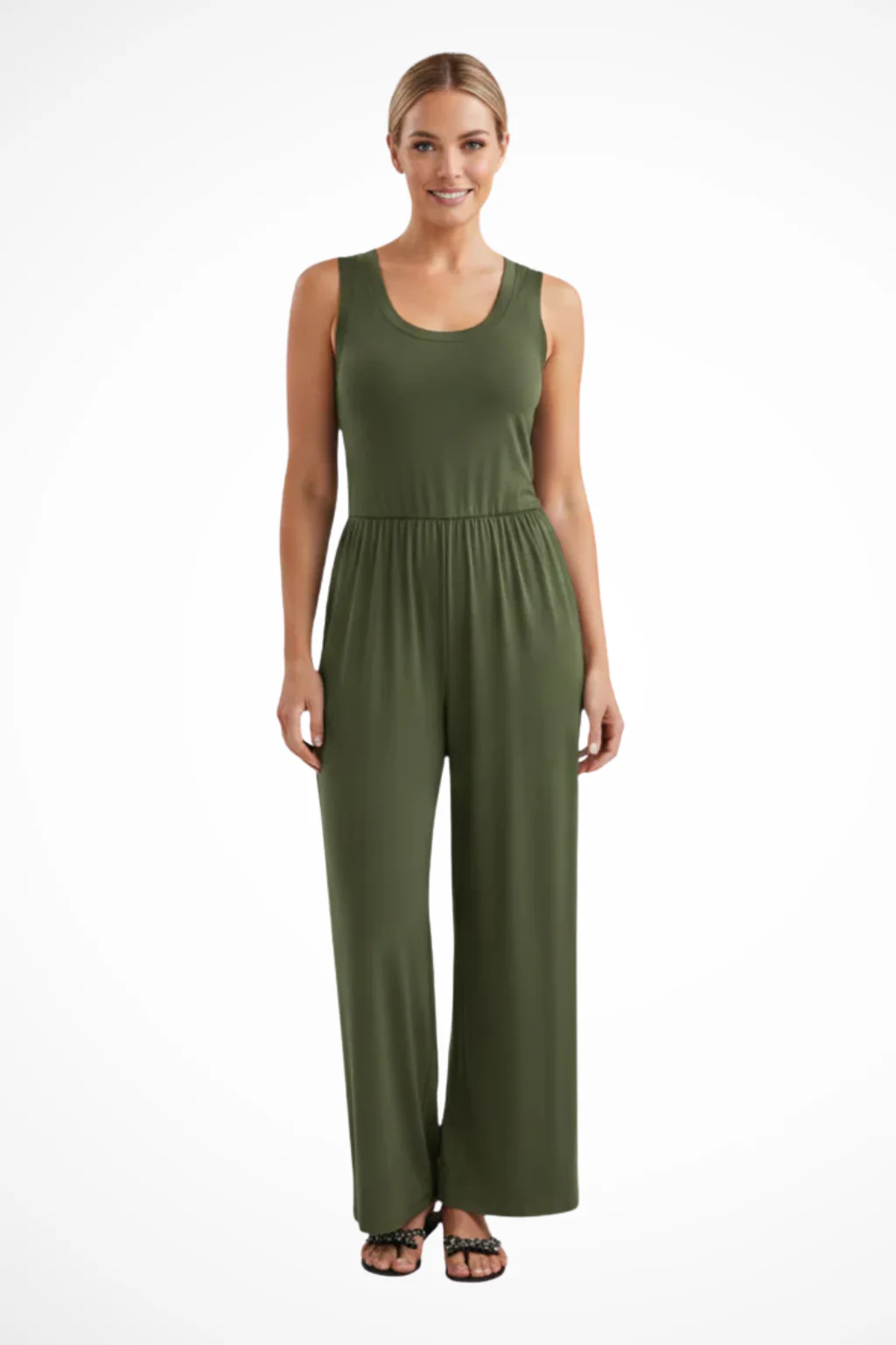 Blythe | Women Sleeveless Round Neck Wide Leg Jumpsuit with Pockets - Image 5