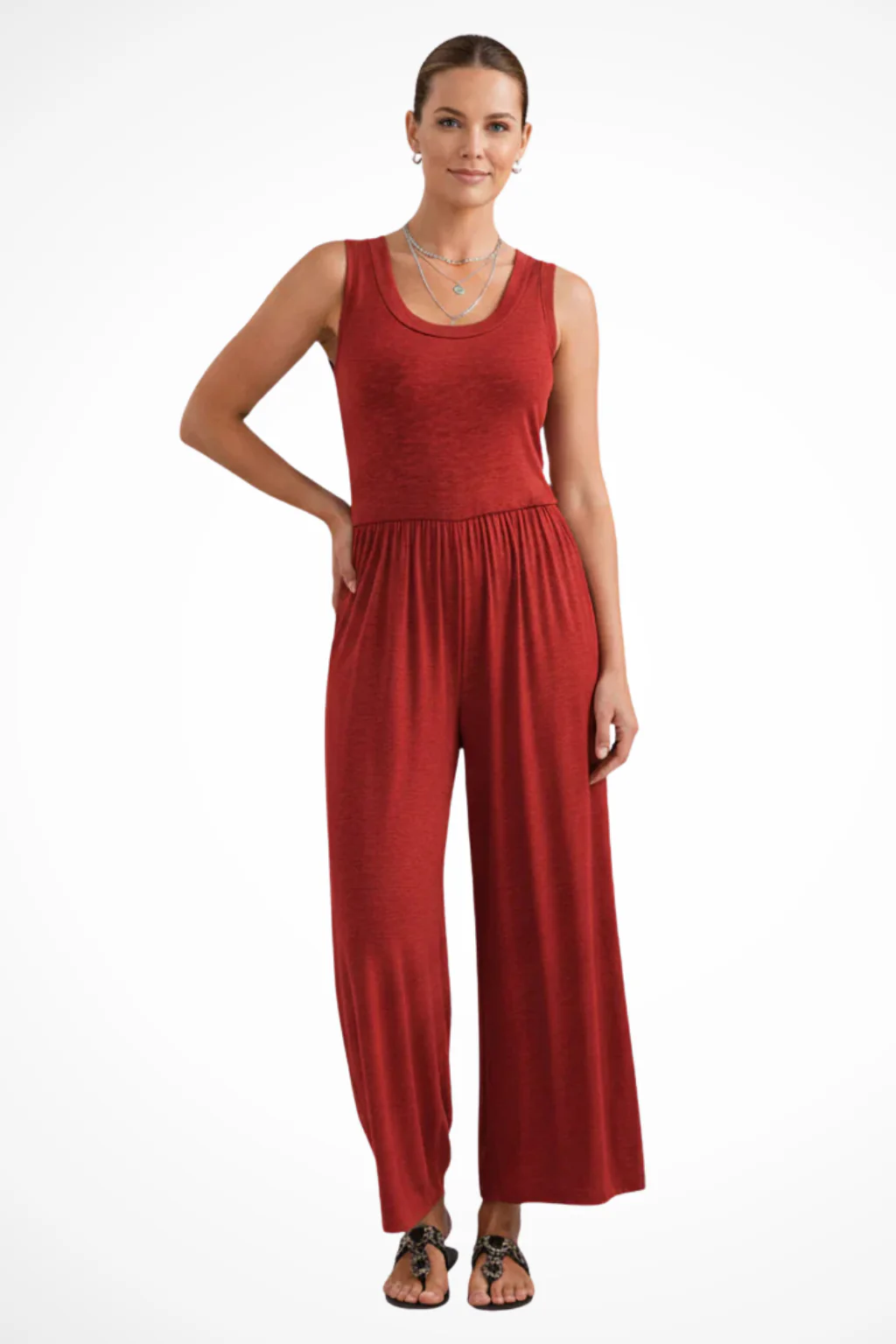 Blythe | Women Sleeveless Round Neck Wide Leg Jumpsuit with Pockets - Image 6