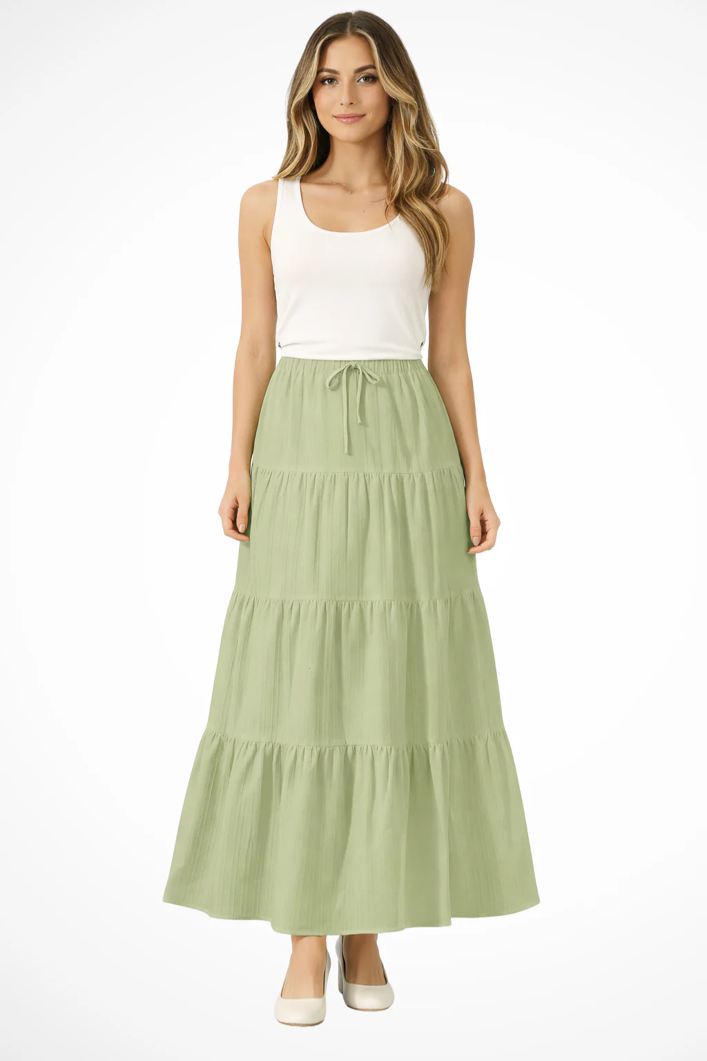 Bonnie | Women Elasticated Drawstring Waist Tiered Boho Maxi Skirt - Image 11