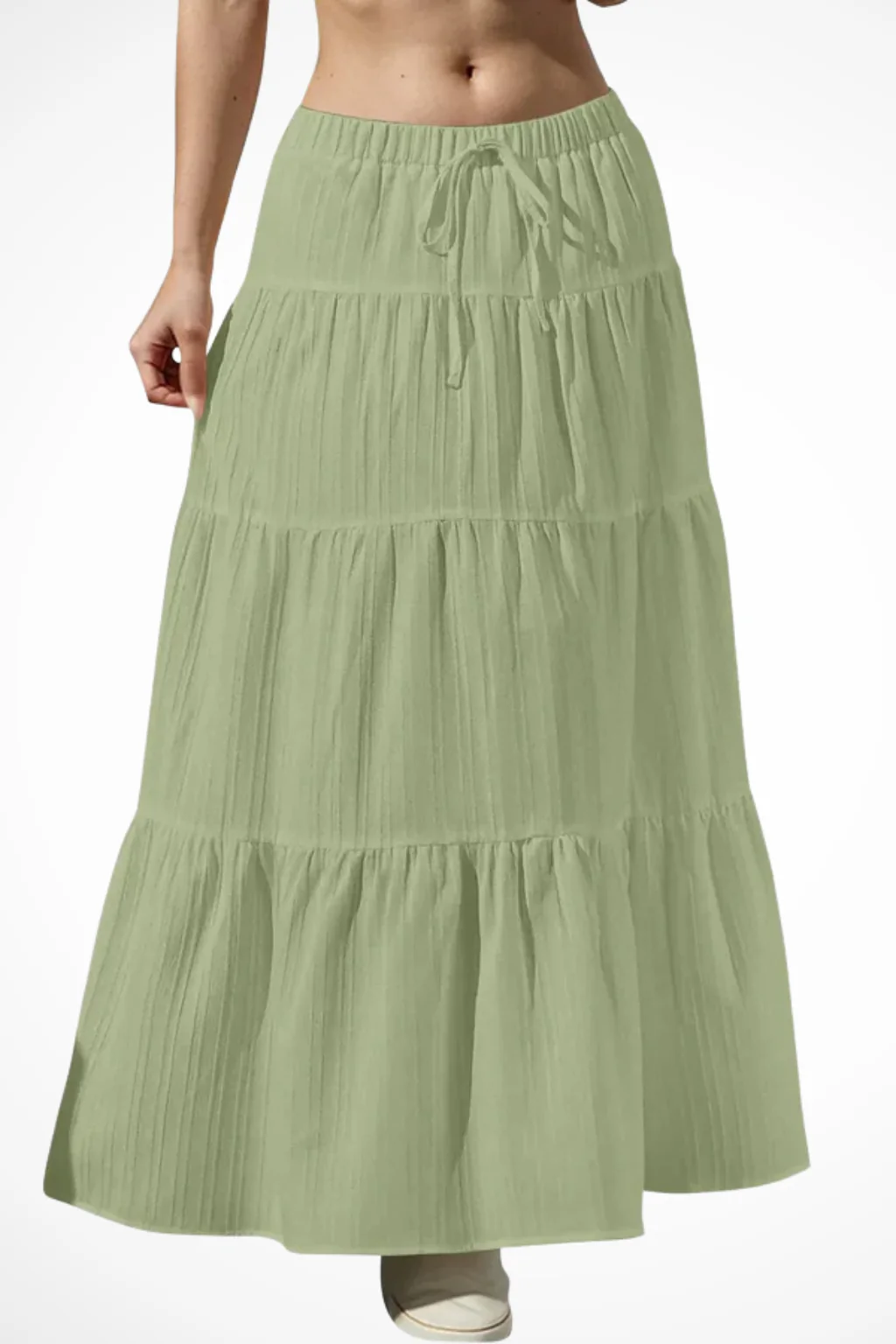 Bonnie | Women Elasticated Drawstring Waist Tiered Boho Maxi Skirt - Image 12