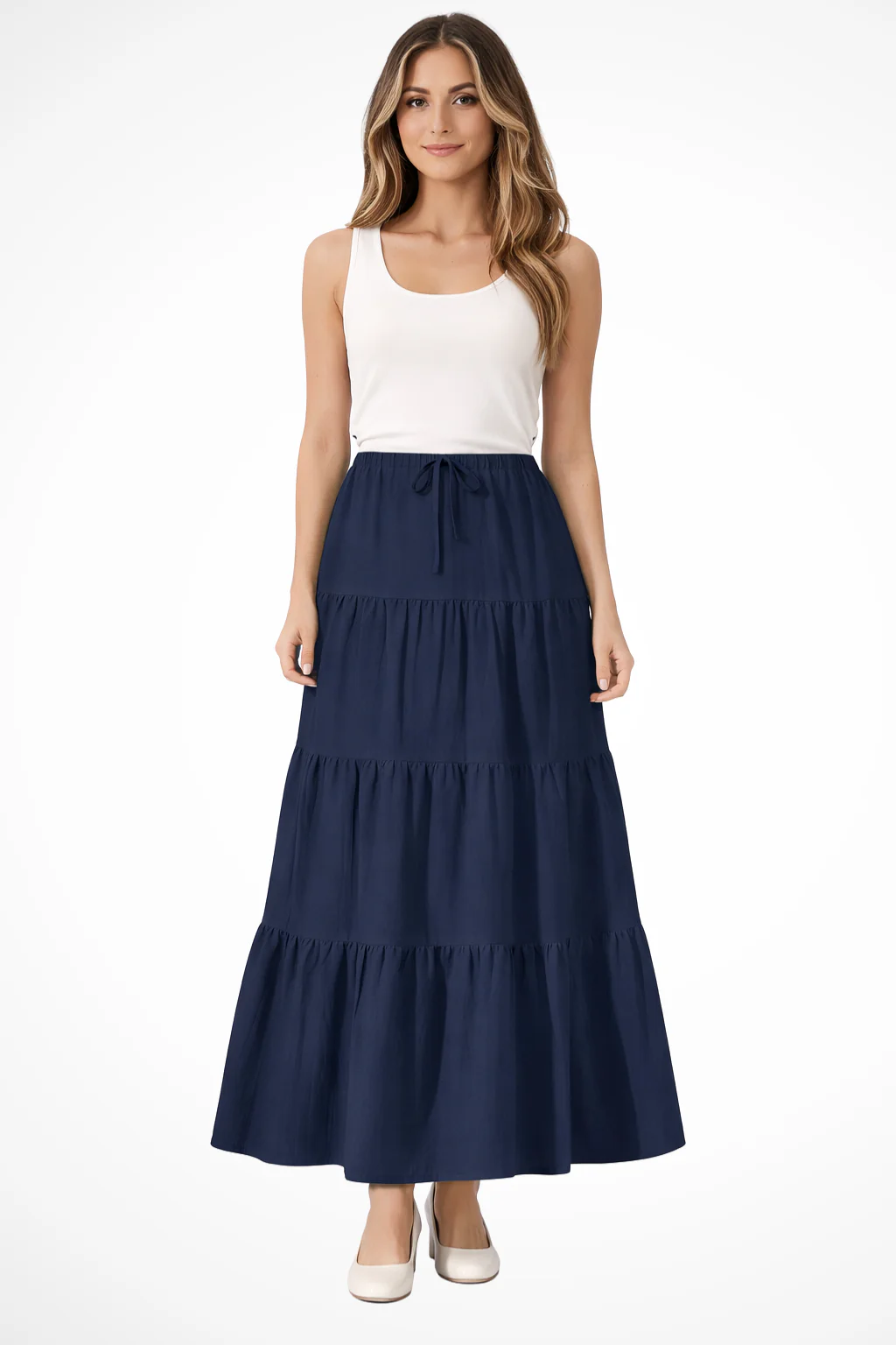 Bonnie | Women Elasticated Drawstring Waist Tiered Boho Maxi Skirt - Image 15