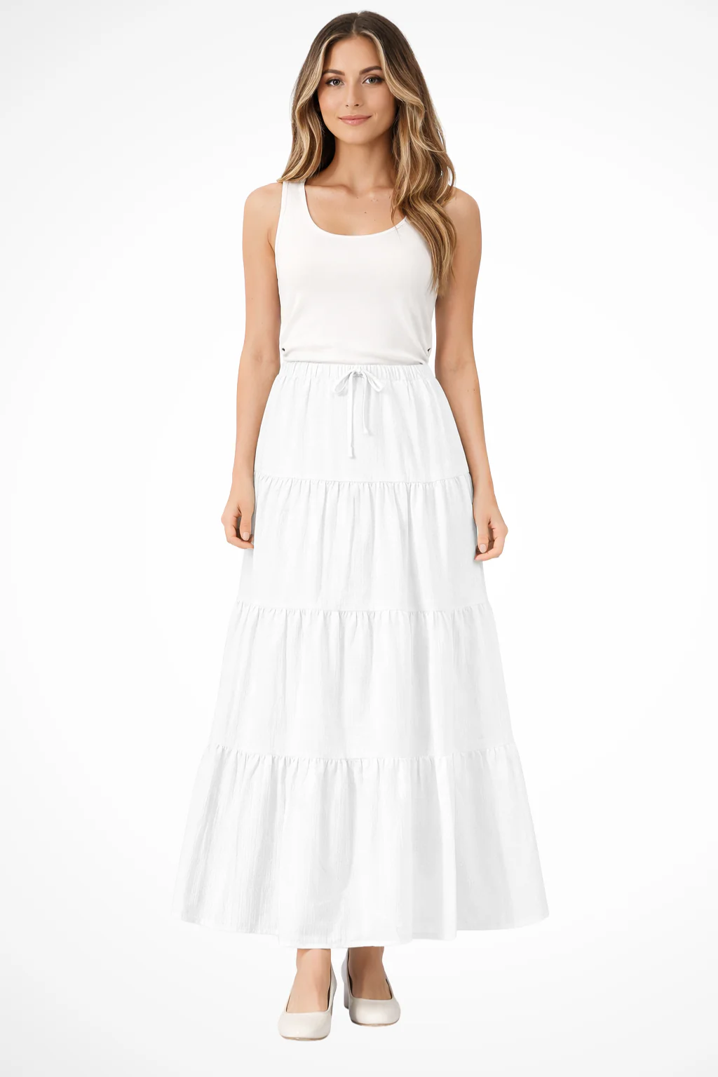 Bonnie | Women Elasticated Drawstring Waist Tiered Boho Maxi Skirt - Image 5