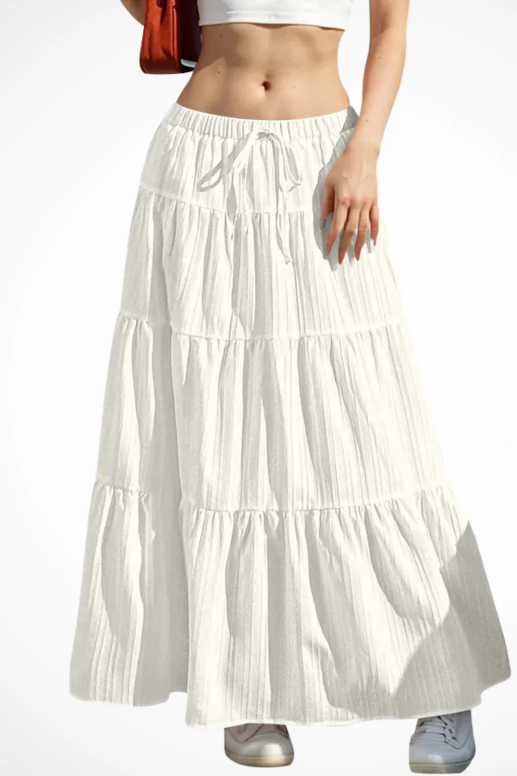 Bonnie | Women Elasticated Drawstring Waist Tiered Boho Maxi Skirt - Image 6