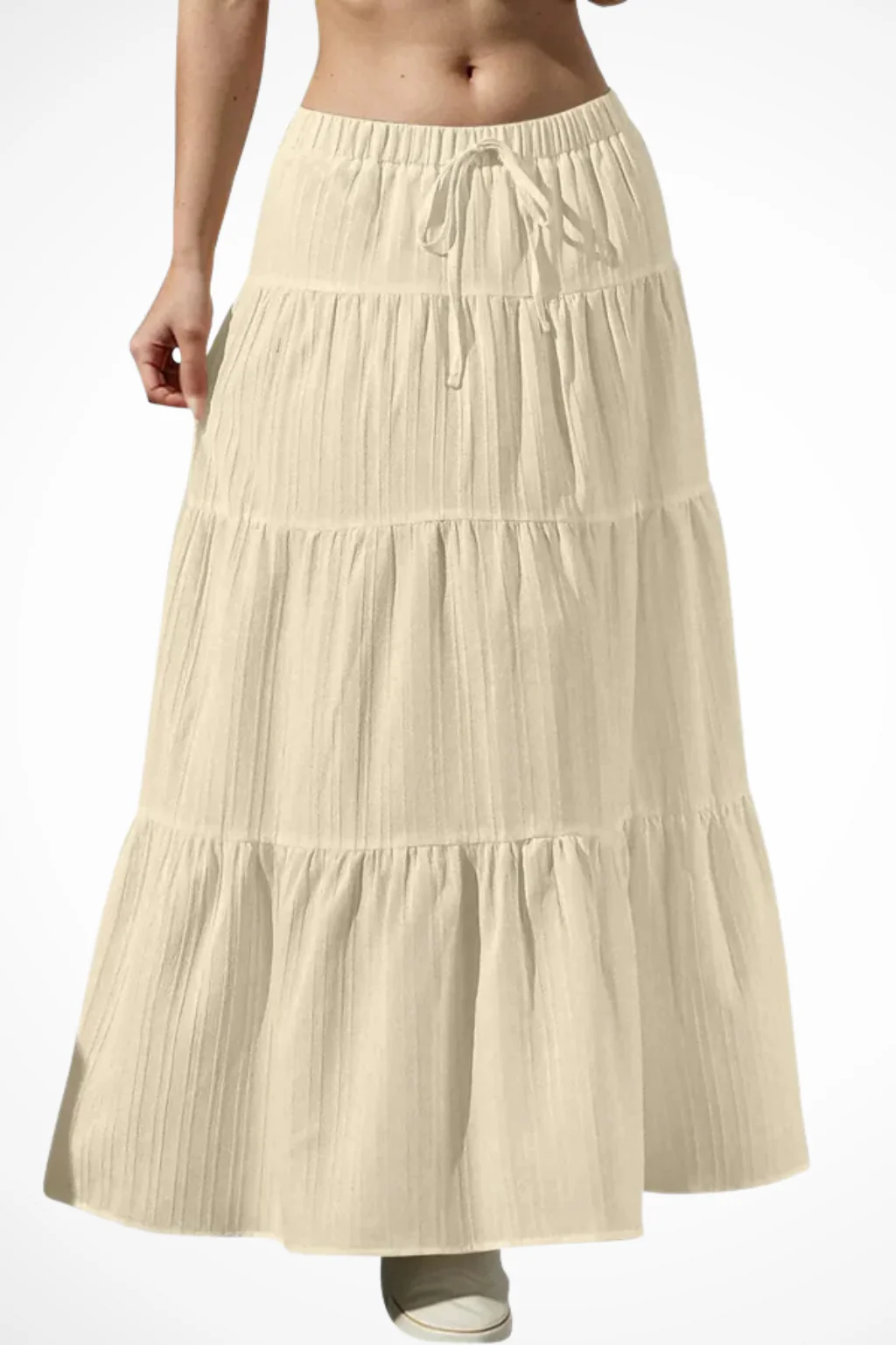Bonnie | Women Elasticated Drawstring Waist Tiered Boho Maxi Skirt - Image 8