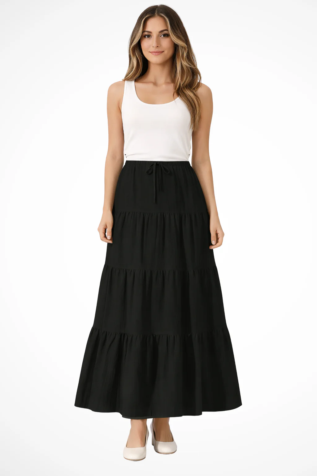 Bonnie | Women Elasticated Drawstring Waist Tiered Boho Maxi Skirt - Image 9