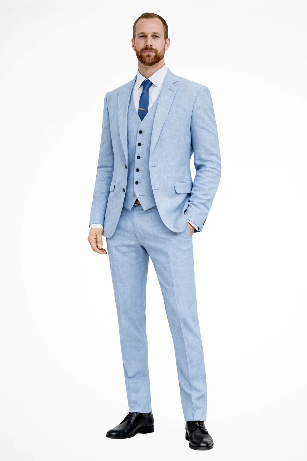 Clifton | Men Linen Three Piece Wedding Guest Suit Blazer Trousers and Waistcoat Set - Image 3
