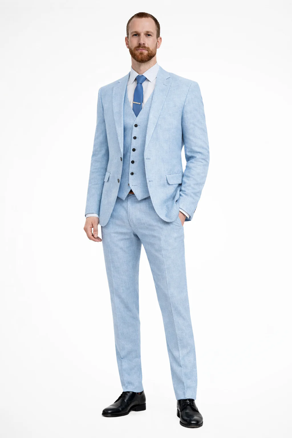 Clifton | Men Linen Three Piece Wedding Guest Suit Blazer Trousers and Waistcoat Set - Image 6