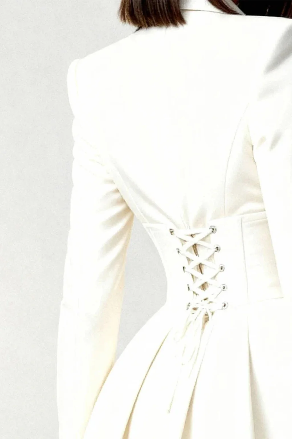 Clover | Women V Neck Long Sleeve Lace Corset Waist Blazer Mini Dress - Image 7