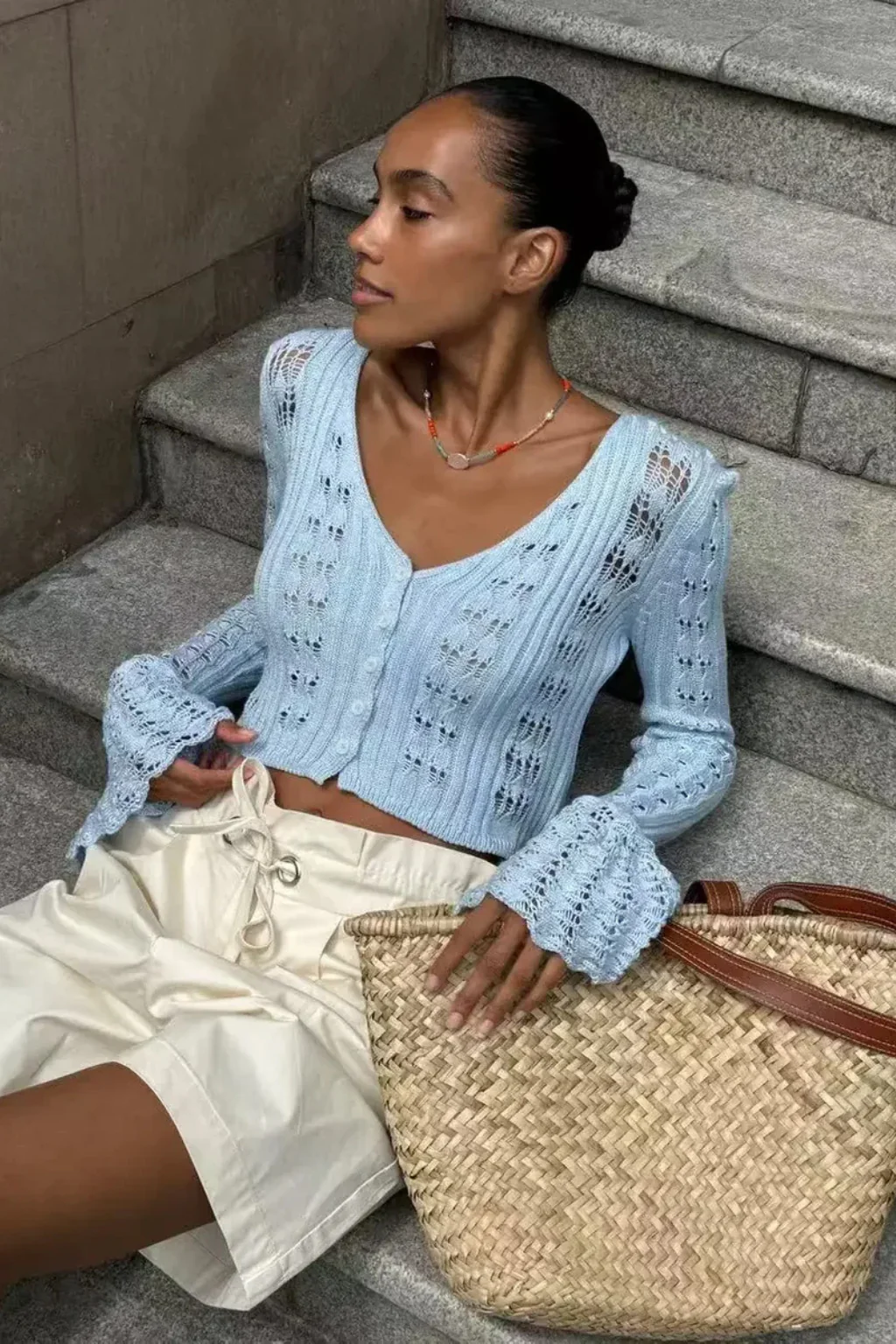 Daphne | Women Crochet Cardigan with Bell Sleeve Detail - Image 10