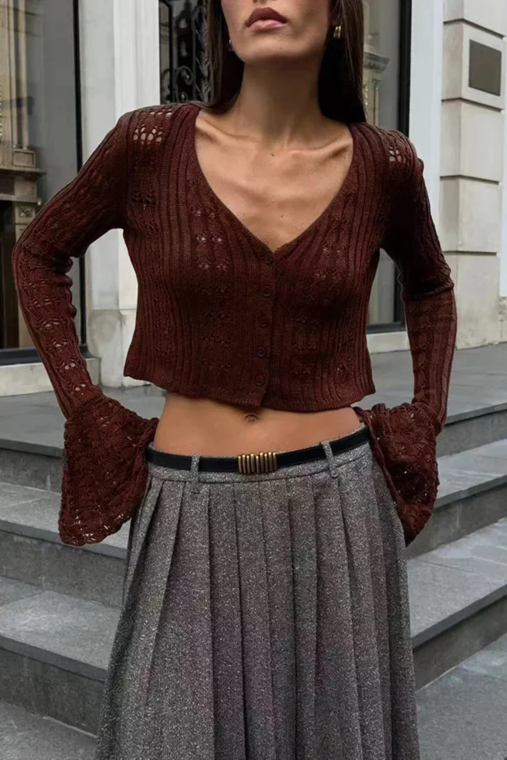 Daphne | Women Crochet Cardigan with Bell Sleeve Detail - Image 14