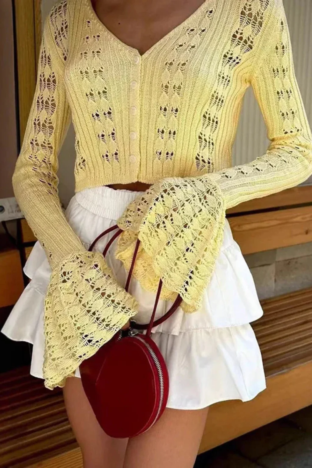 Daphne | Women Crochet Cardigan with Bell Sleeve Detail - Image 4