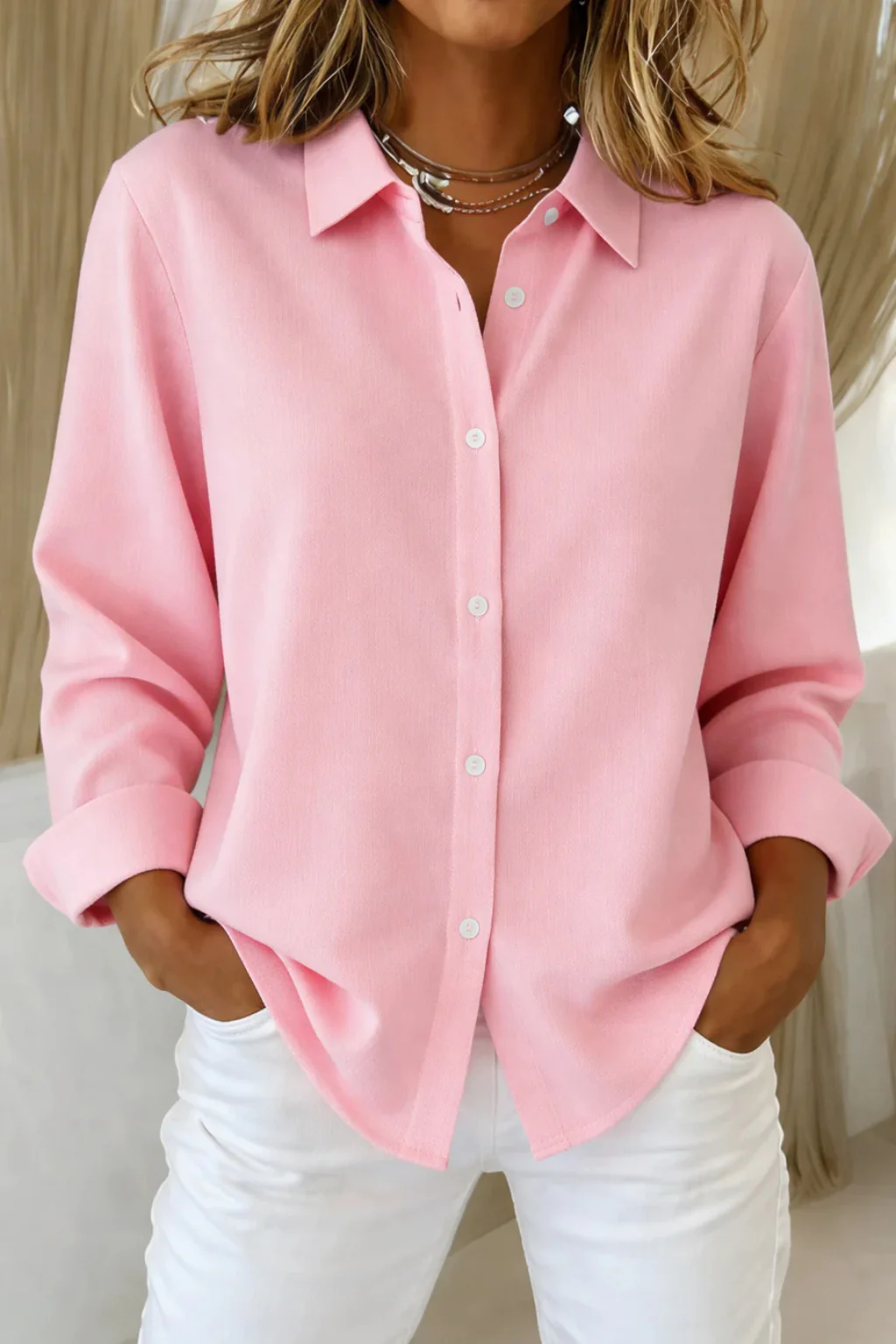 Darcy | Women Relaxed Fit Long Sleeve Collared Button Down Shirt - Image 4