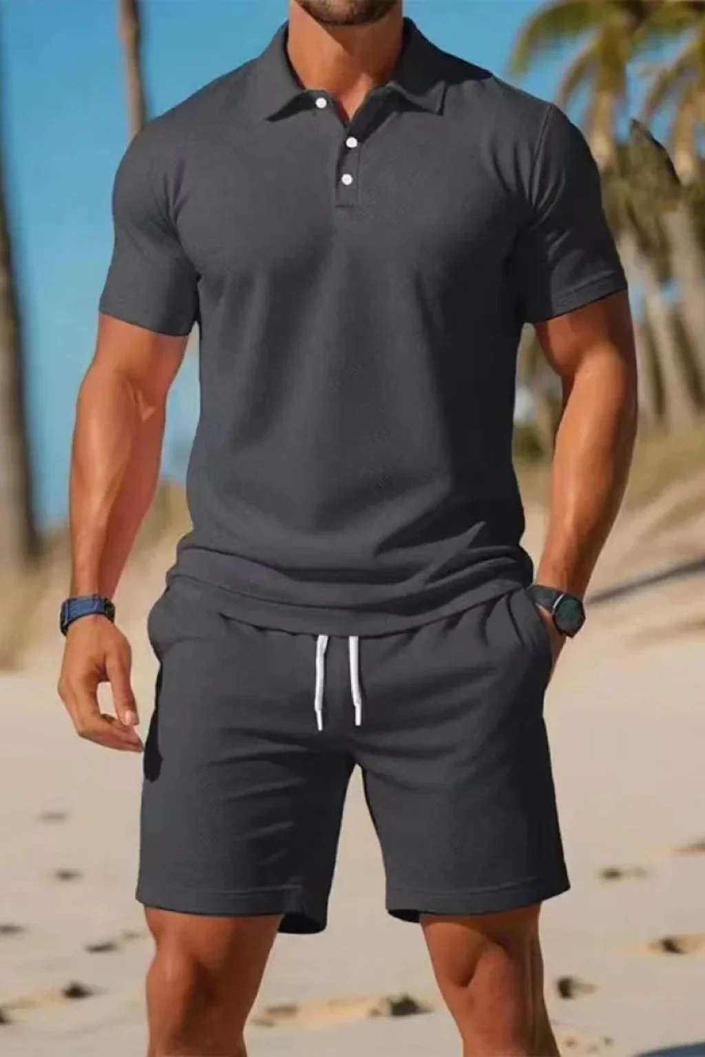 Dexter | Men Short Sleeve Polo Shirt and Drawstring Shorts Summer Outfit Set - Image 12
