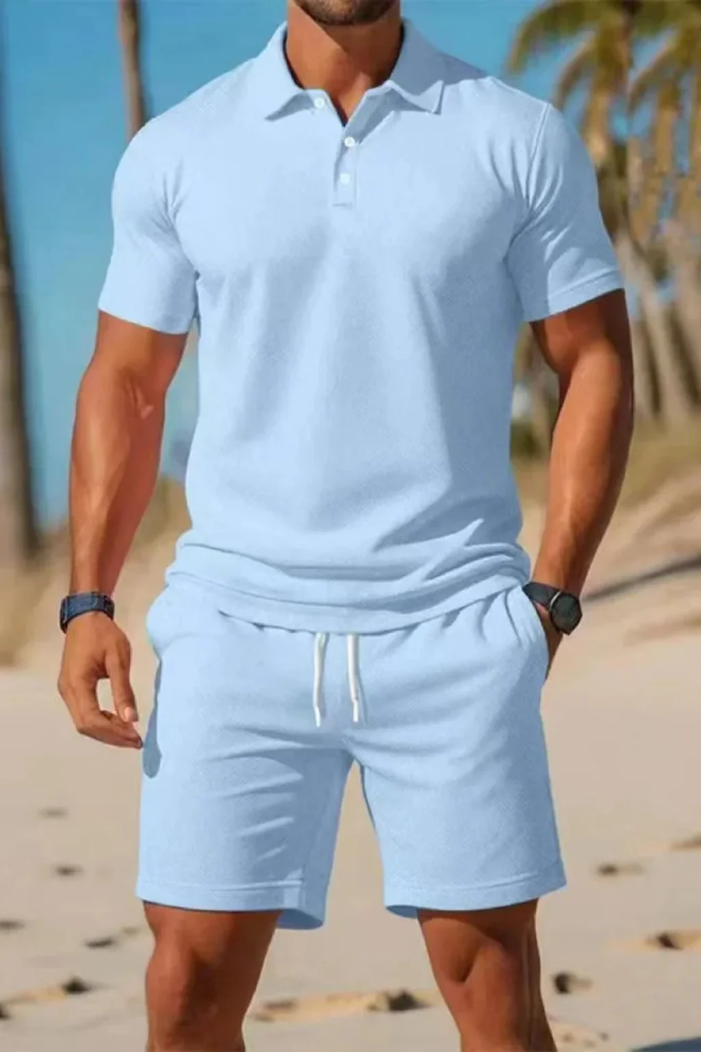 Dexter | Men Short Sleeve Polo Shirt and Drawstring Shorts Summer Outfit Set - Image 14