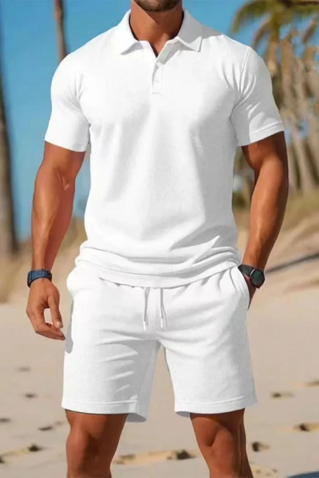 Dexter | Men Short Sleeve Polo Shirt and Drawstring Shorts Summer Outfit Set - Image 4