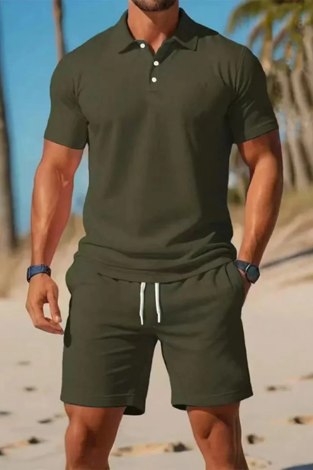 Dexter | Men Short Sleeve Polo Shirt and Drawstring Shorts Summer Outfit Set - Image 8