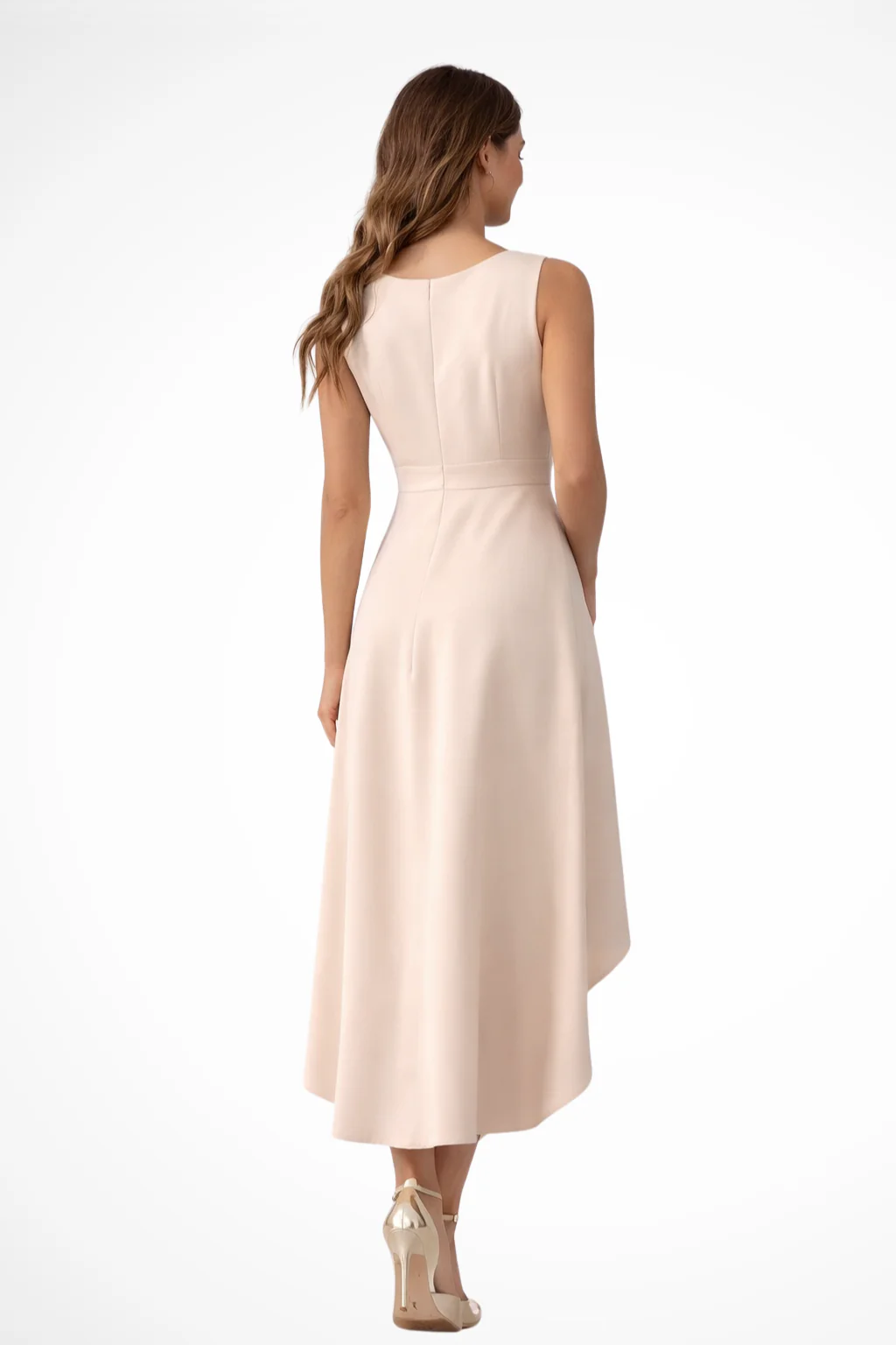 Eliane | Women’s Sleeveless Wrap Style Midi Wedding Guest Dress with Asymmetric Hem - Image 3