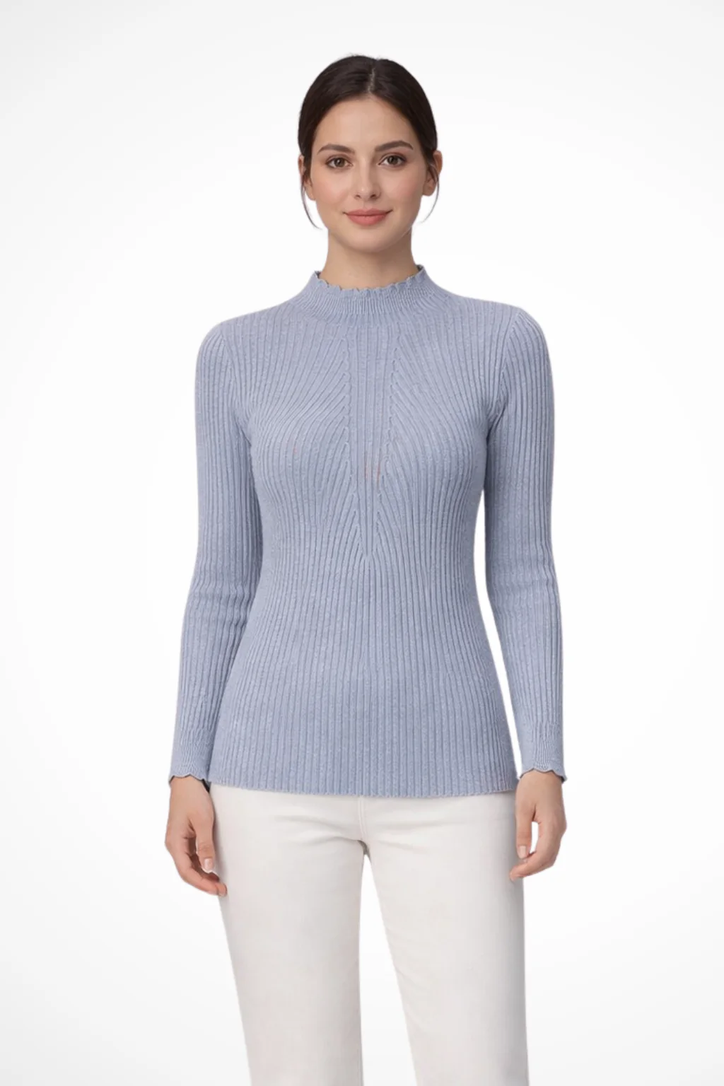 Elvire | Women’s Ribbed Mock Neck Long Sleeve Knit Top in Pink - Image 3