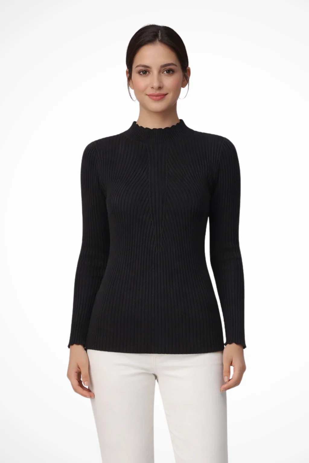 Elvire | Women’s Ribbed Mock Neck Long Sleeve Knit Top in Pink - Image 4