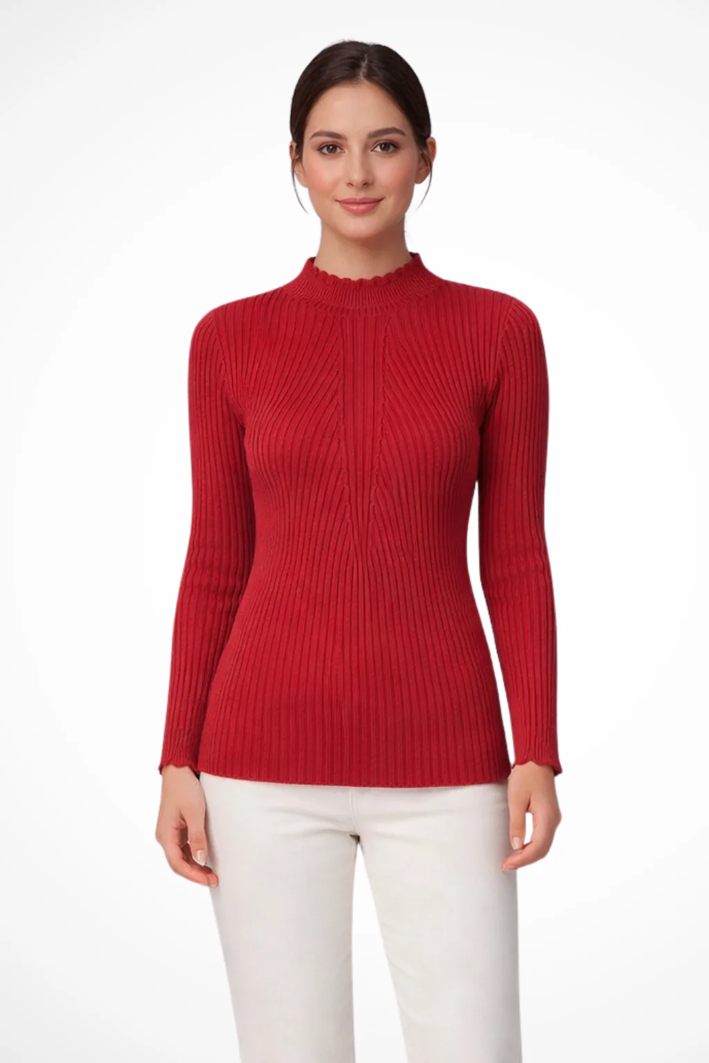 Elvire | Women’s Ribbed Mock Neck Long Sleeve Knit Top in Pink - Image 5