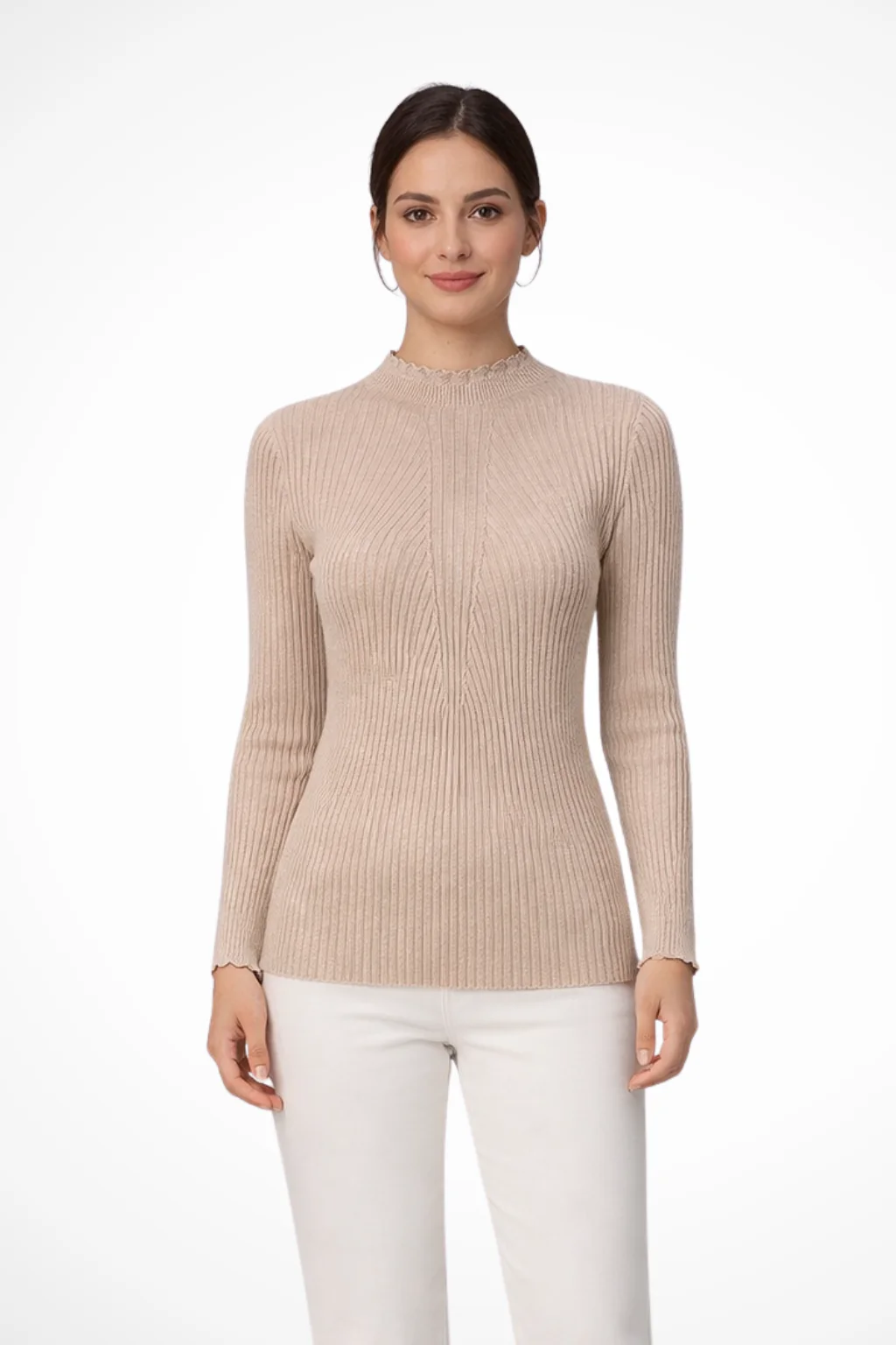 Elvire | Women’s Ribbed Mock Neck Long Sleeve Knit Top in Pink - Image 6