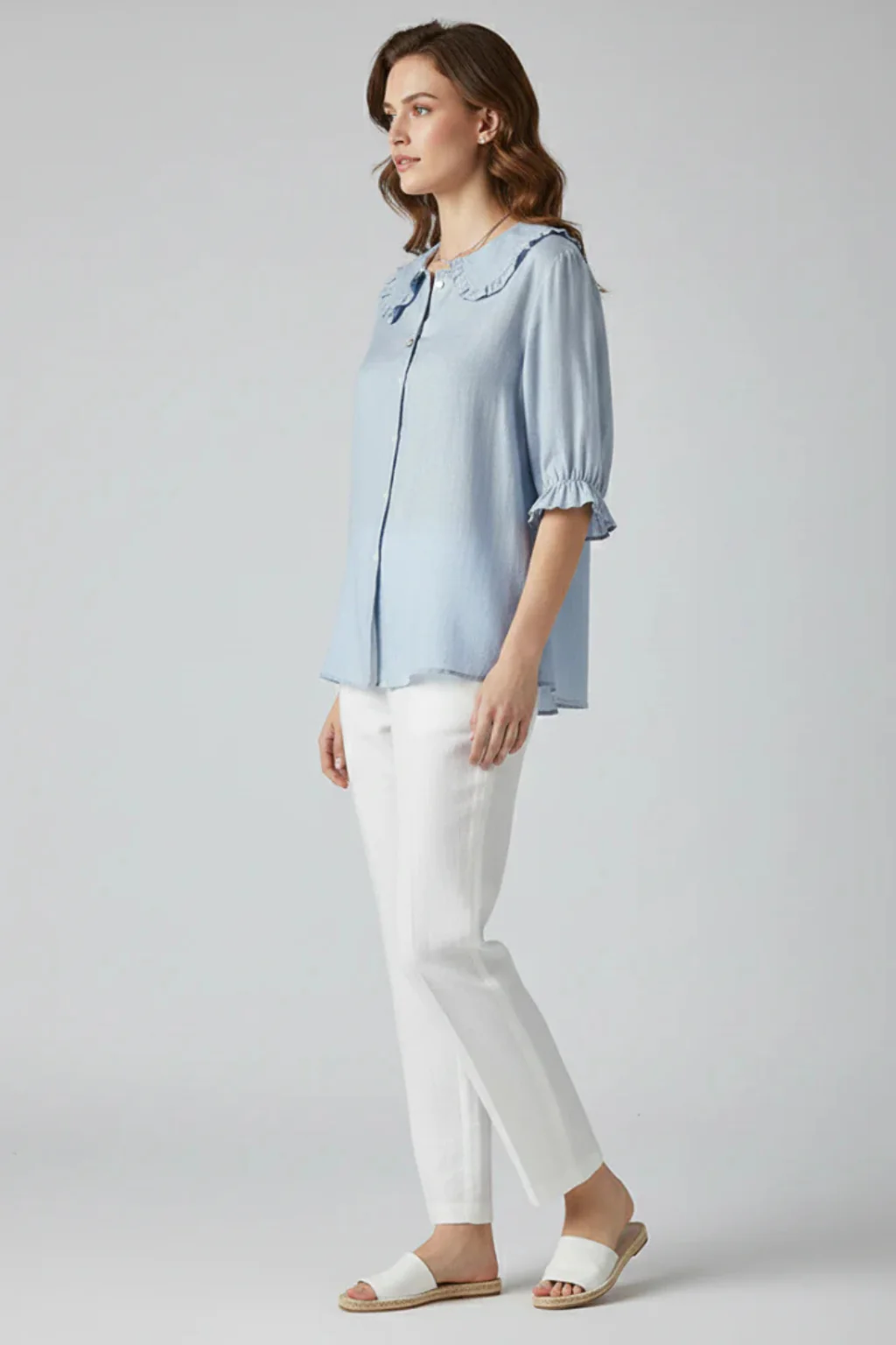 Harriet | Women Ruffle Collar Button Down Blouse with Frill Sleeves - Image 3
