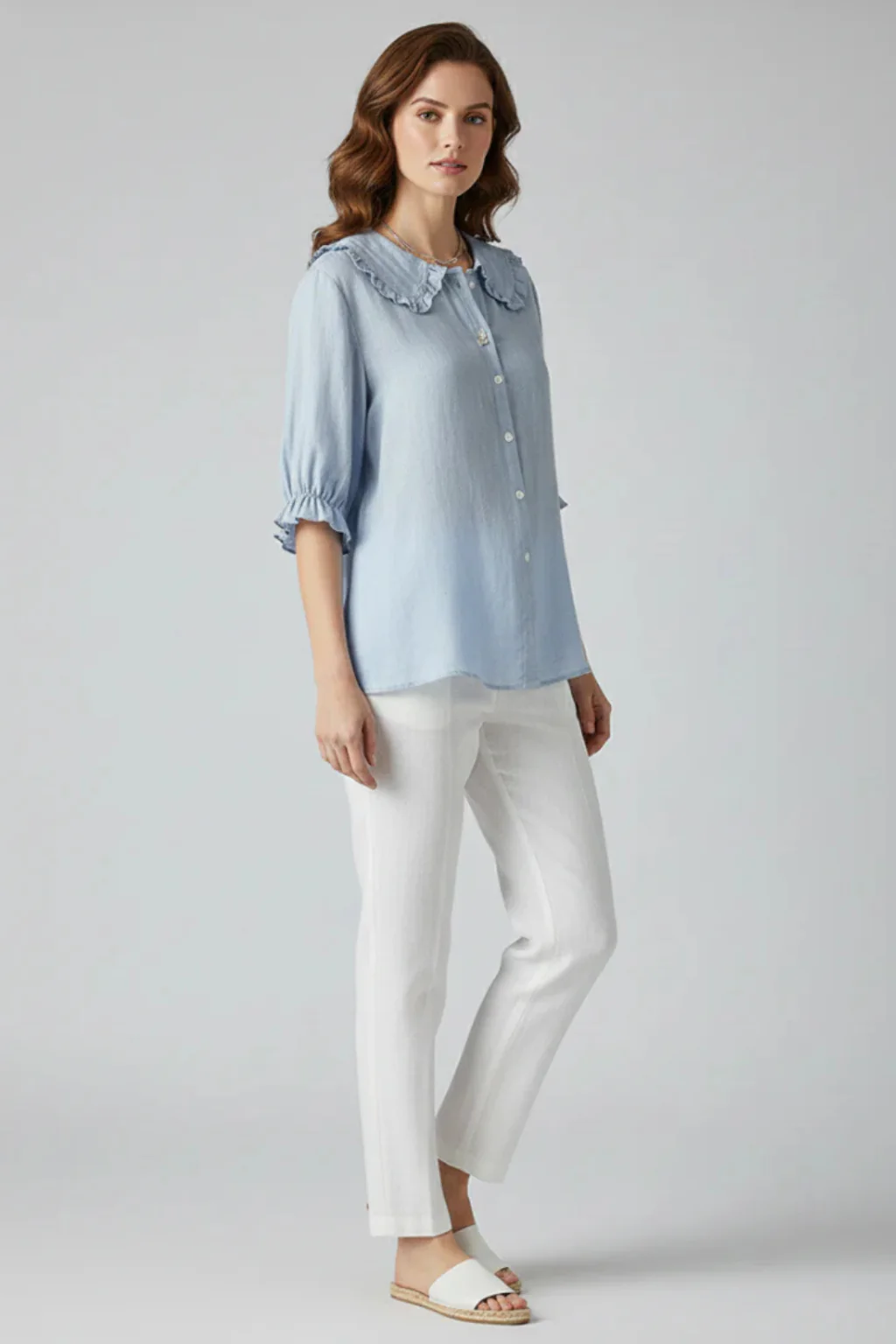 Harriet | Women Ruffle Collar Button Down Blouse with Frill Sleeves - Image 4