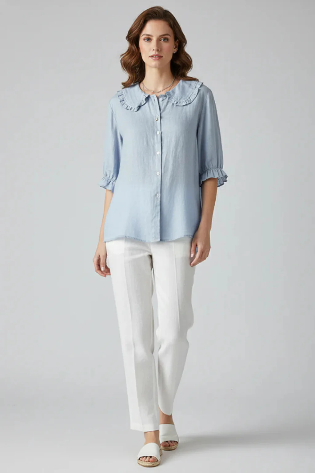 Harriet | Women Ruffle Collar Button Down Blouse with Frill Sleeves - Image 5