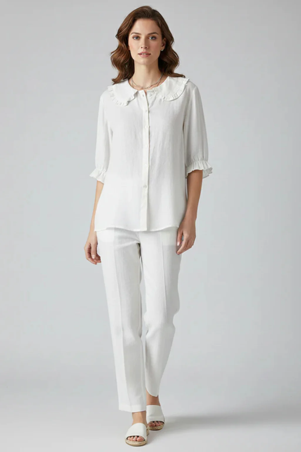 Harriet | Women Ruffle Collar Button Down Blouse with Frill Sleeves - Image 6