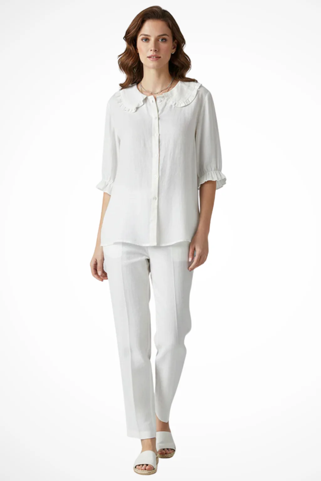 Harriet | Women Ruffle Collar Button Down Blouse with Frill Sleeves - Image 7