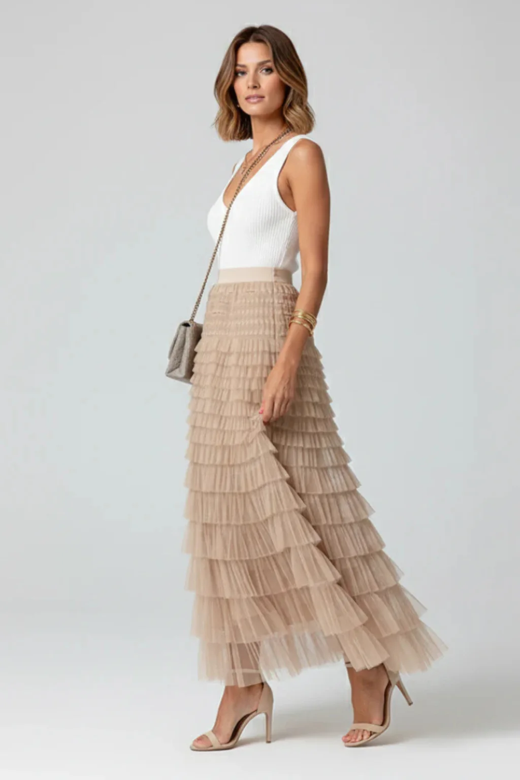 Emmeline | Women Layered Tulle Tiered Midi Skirt - Image 3
