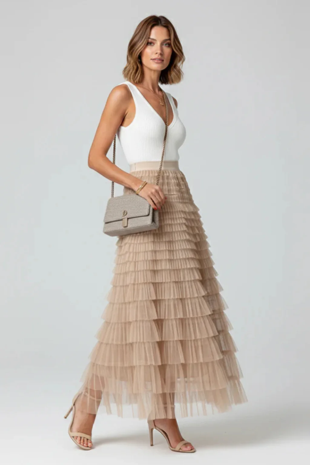 Emmeline | Women Layered Tulle Tiered Midi Skirt - Image 4
