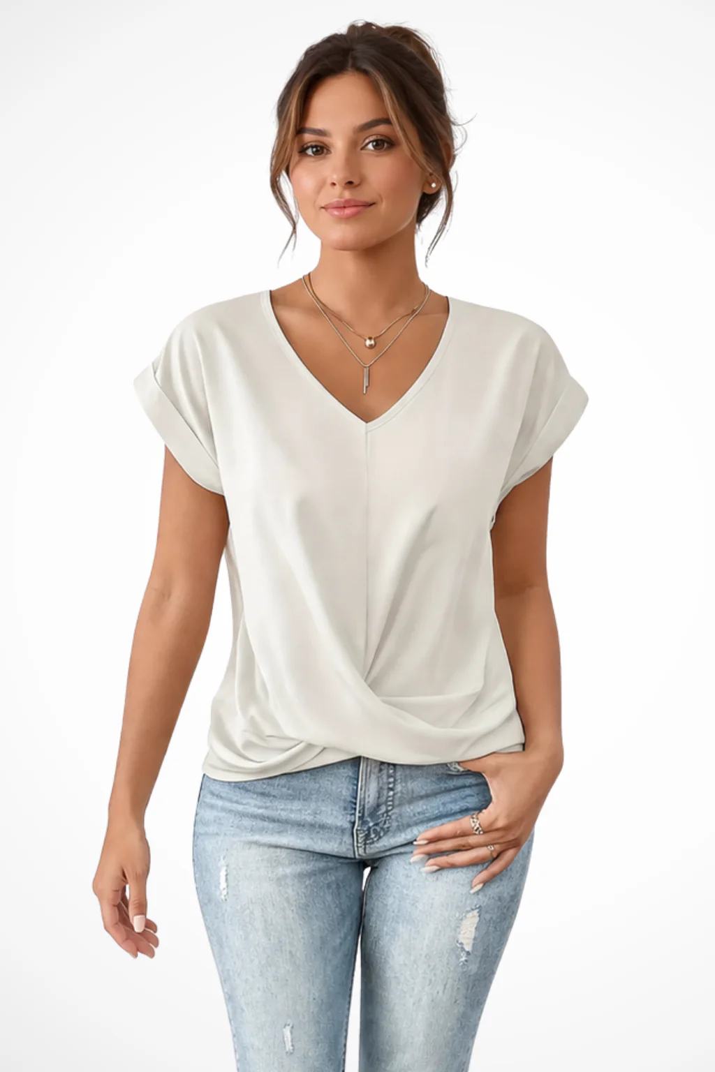 Evelyn | Women V Neck Twist Hem Short Sleeve Going Out Top - Image 11
